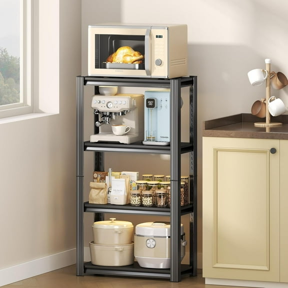 4-Tier Kitchen Storage Shelves, Island Table for Kitchen, Metal Shelves Organizer, Microwave Stand, Coffee Bar for Small Spaces, Adjustable Shelves for Pantry, Living Room (13.8"D x 23.6"W x 44.1"H)