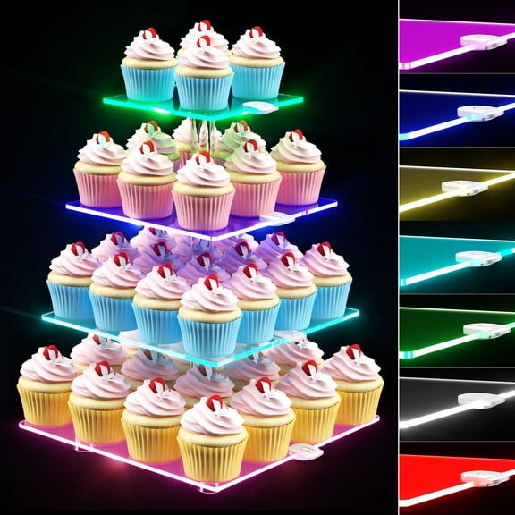 4 Tier LED Cupcake Stand Tower For 50 Cupcakes Dessert Display For Parties Weddings Birthdays Showers