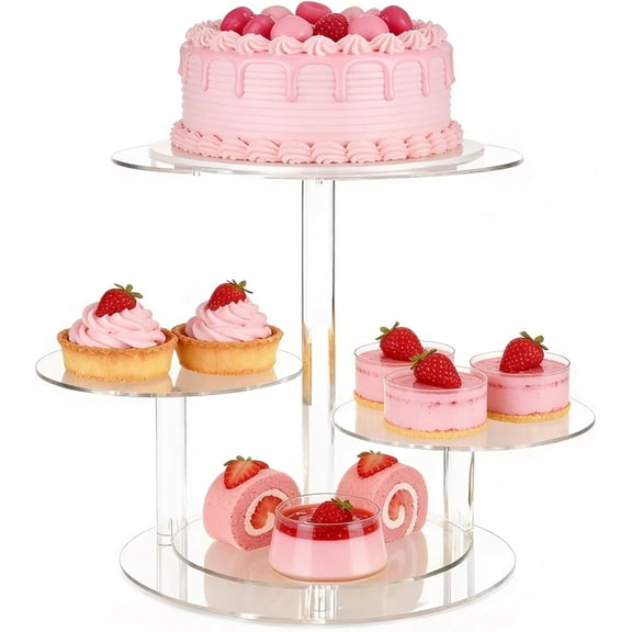 4-Tier LED Lighted Acrylic Cake Stand, Clear Round Cupcake Display Tower with Battery Powered LED Lights, Multi Level Dessert Stand for Wedding Reception, Birthday Party, Christmas