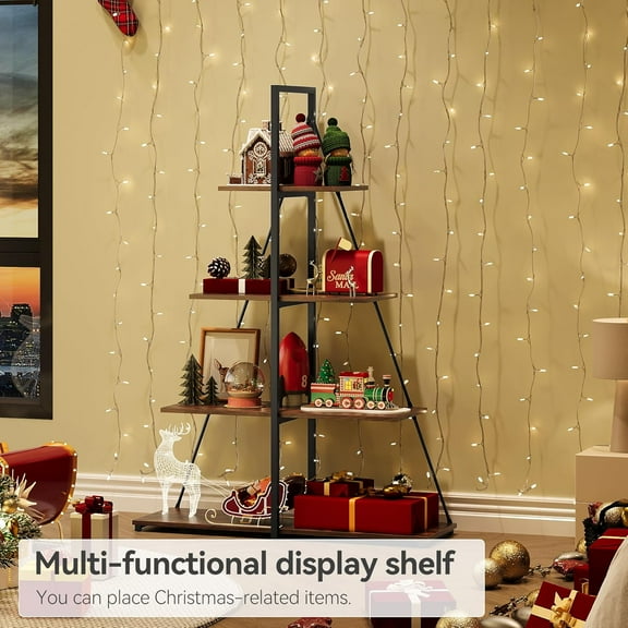 4-Tier Ladder Bookshelf, A-Shaped Ladder Shelf Display, Ladder Storage Organizer for Living Room, Bedroom, Home Office, Brown