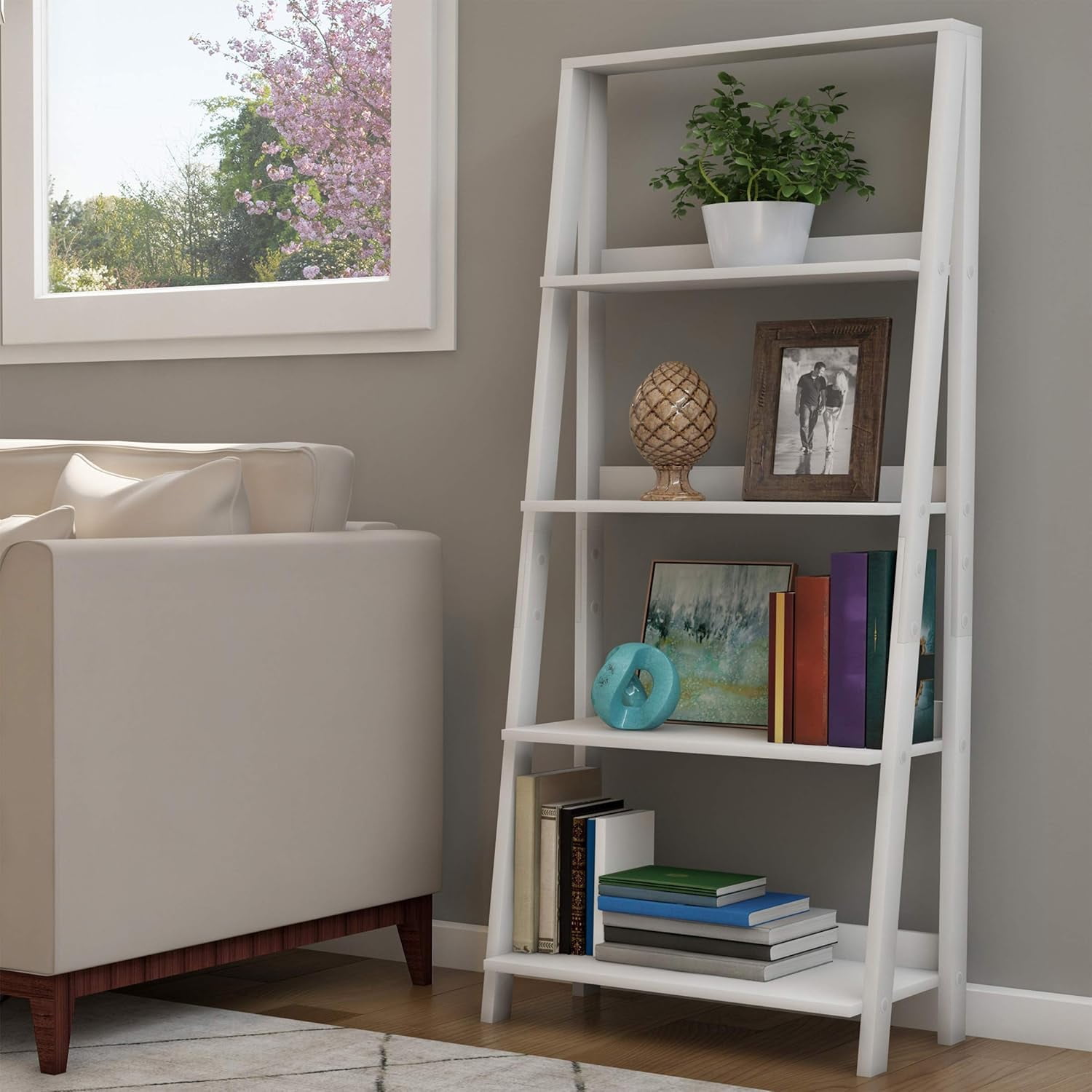 White 4-Tier Ladder Bookshelf for Kids