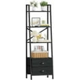thumbnail image 1 of 4-Tier Ladder Shelf,Small Bookshelf with 2 Drawers,Vertical Bookcase Storage Rack Organizer,Display Bookshelves for Living Room,Bedroom,Bathroom,Home Office,Kitchen,Rustic Brown,Black Oak, 1 of 8