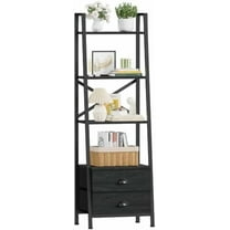 4-Tier Ladder Shelf,Small Bookshelf with 2 Drawers,Vertical Bookcase Storage Rack Organizer,Display Bookshelves for Living Room,Bedroom,Bathroom,Home Office,Kitchen,Rustic Brown,Black Oak