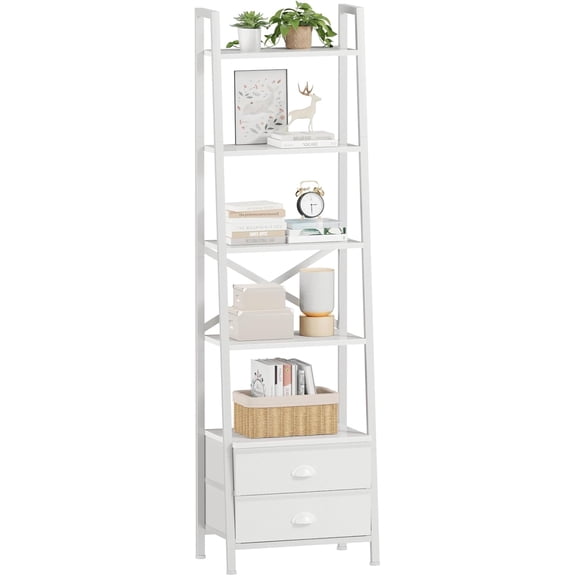 4-Tier Ladder Shelf,Small Bookshelf with 2 Drawers,Vertical Bookcase Storage Rack Organizer,Rustic Bookshelves for Living Room,Bedroom,Bathroom,Home Office,Kitchen,Rustic Brown