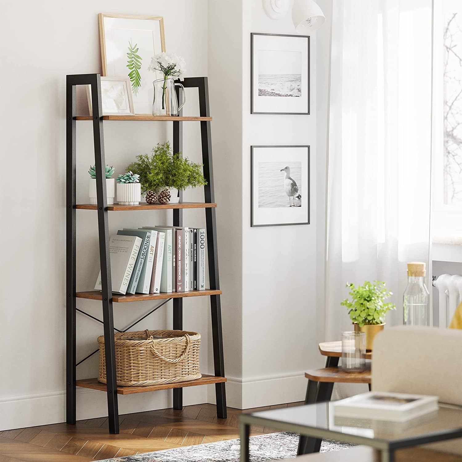 Walmart savings: VASAGLE 4-Tier Industrial Ladder Shelf, Bookshelf & Storage Rack, Rustic Brown/Black