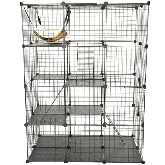 4-Tier Large Cat Cage, DIY Metal Wire Enclosure Kennel with Hammock & Skylight, Indoor Playpen for 1-3 Cats/Small Pets