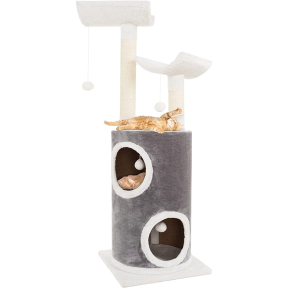 4-Tier Large Cat Condo with Napping Perch and 4 Sisal Rope Scratching Posts - Gray Cat Tree for Indoor Cats