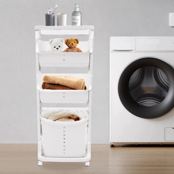 4-Tier Laundry Hamper Basket Sorter Clothes Storage Organizer Shelf Rolling Cart