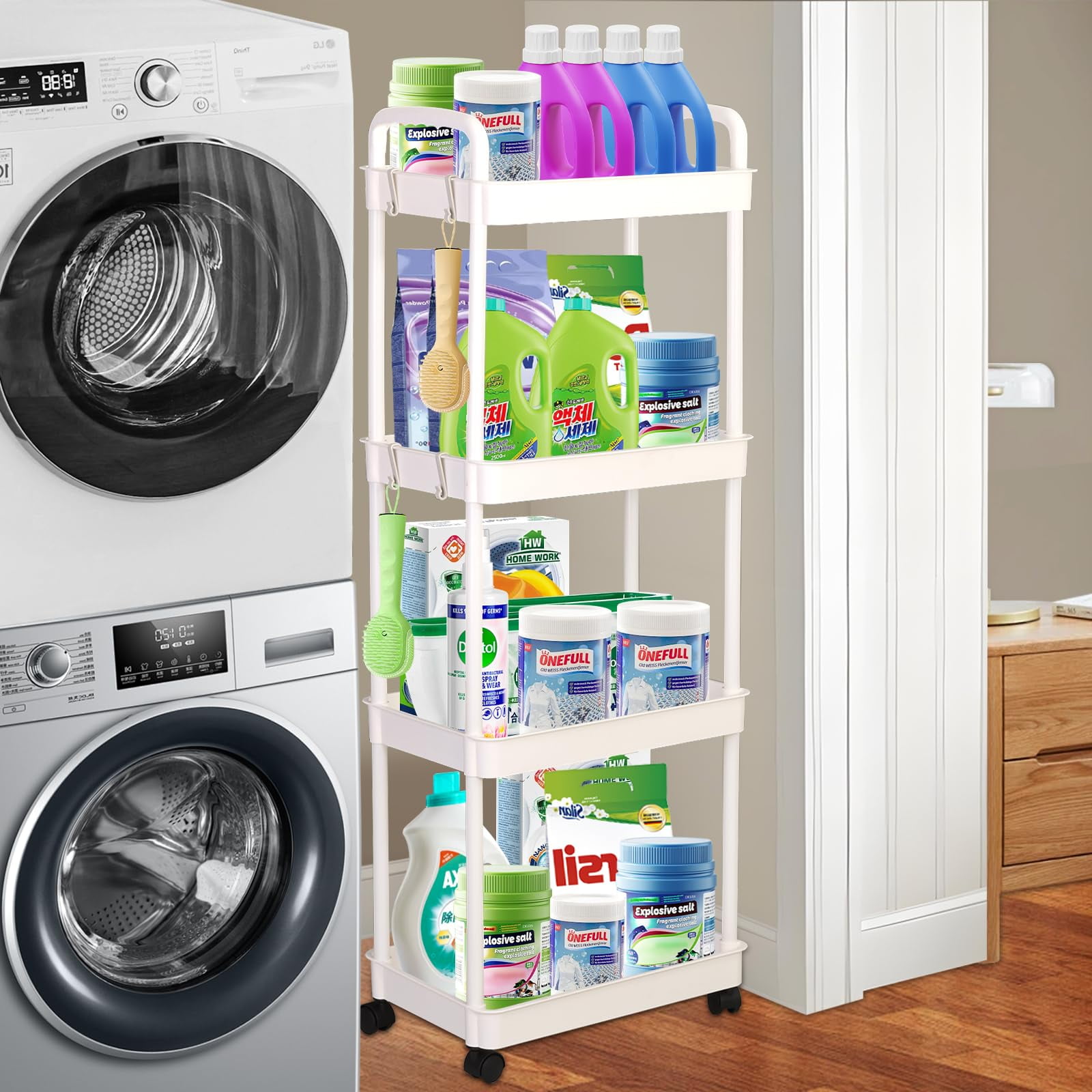 4 Tier Laundry Room Shelves,Storage Rack Plastic Shelving Shelf,laundry ...