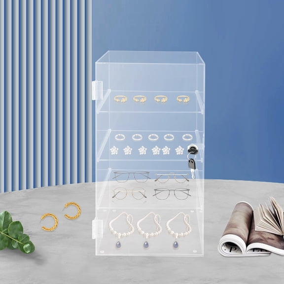 4-Tier Lockable Acrylic Display Case Desktop Countertop Display Case for Tabletop Displays Window Displays