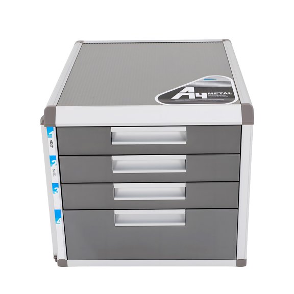 4 Tier Lockable Desktop Drawer Organizer with Keys, Aluminum Alloy Portable Document Storage Cabinet for Office Home Library Hospital Use