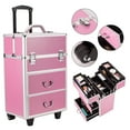 thumbnail image 1 of 4 Tier Lockable Rolling Cosmetic Makeup Train Cases, Pink Wheels Rolling Cosmetic Case for Women, Cosmetic Organizer Makeup Case with Extendable Trays, WRWQ852, 1 of 7