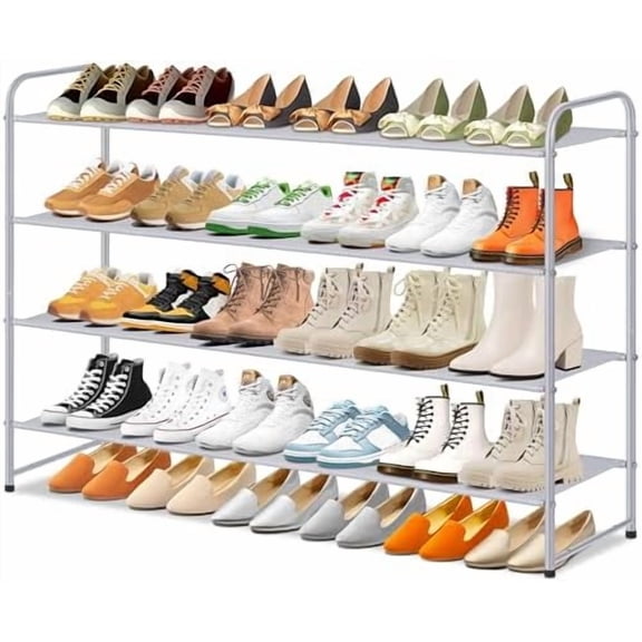 4-Tier Long Shoe Rack Organizer for Closet, Stackable Wide Shoe Shelf Holds 30-Pairs Low Shoe Storage for Bedroom, Floor, Entryway (Grey)