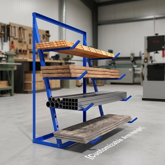 4 Tier Lumber Horizontal Storage Rack Alloy Steel Material, Heavy Duty Free Standing Storage Cantilever Rack, Adjustable Pipe Storage Rack, Wood Lumber Shelf Organizer for Garage Workshop
