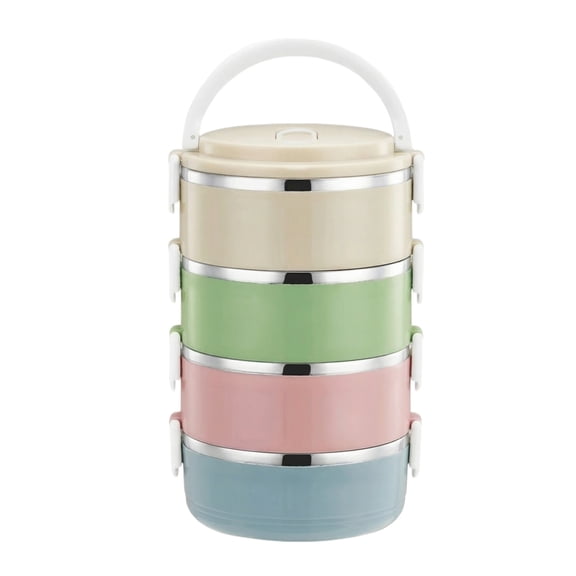 4-Tier Lunch Box, Stackable Stainless Steel Thermal Compartment Lunch/Snack Box Layer Stainless Steel Thermal Food Container, Spill-Resistant Design for Office Commute, Travel & Outdoor Dining