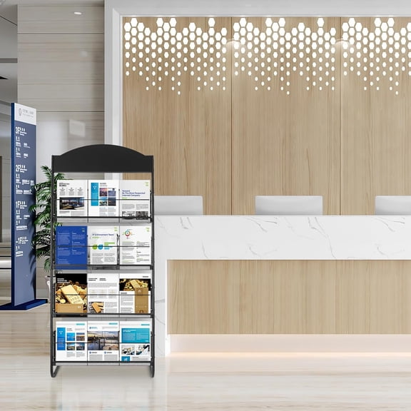 4-Tier Magazine Display Rack, 24.8" Wide Iron Brochure & Newspaper Stand
