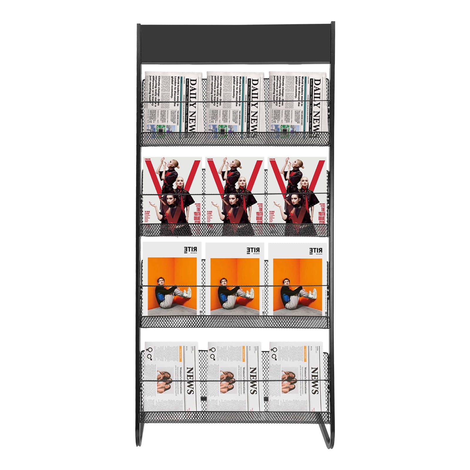 4 Tier Magazine Rack, Iron Rectangle Magazine Holder Floor Display ...