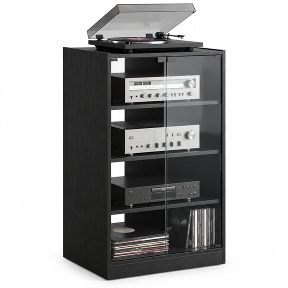 Recording Instrument Rack Glass Audio Racks with Adjustable Shelves