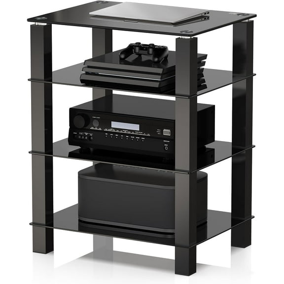 4-Tier Media Stand Audio/Video Component Cabinet with Glass Shelf for/Apple Tv/Xbox One/ps4 AS406002GB