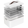 thumbnail image 1 of 4-Tier Medicine Organizer Storage Box, Portable Latch Bin with Lid and Leather Handle, Cabinet Closet Organization for Home Office, Pill Bottle, First Aid, Sewing, Art, Craft, 1 of 7