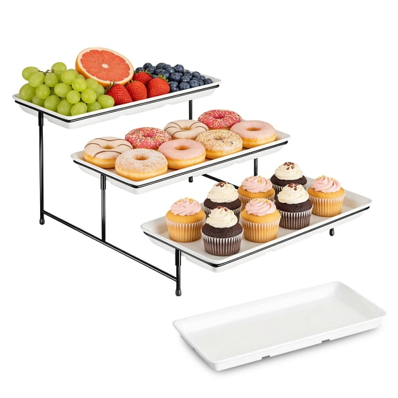 4 Tier Melamine Cake Stand Collapsible Detachable Black Metal Rack Dessert Display Tray for Kitchen Buffet Parties Weddings Food Storage