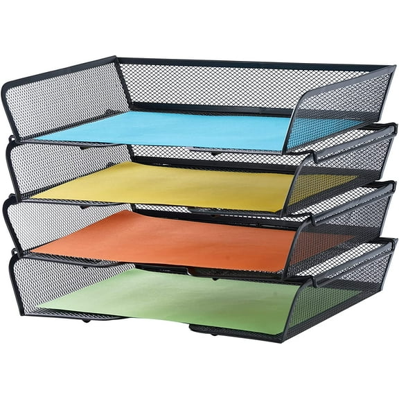 4 Tier Mesh Stackable File Trays Letter Trays,Office Paper Organizer for Desk,File Organizers and Storage,Black