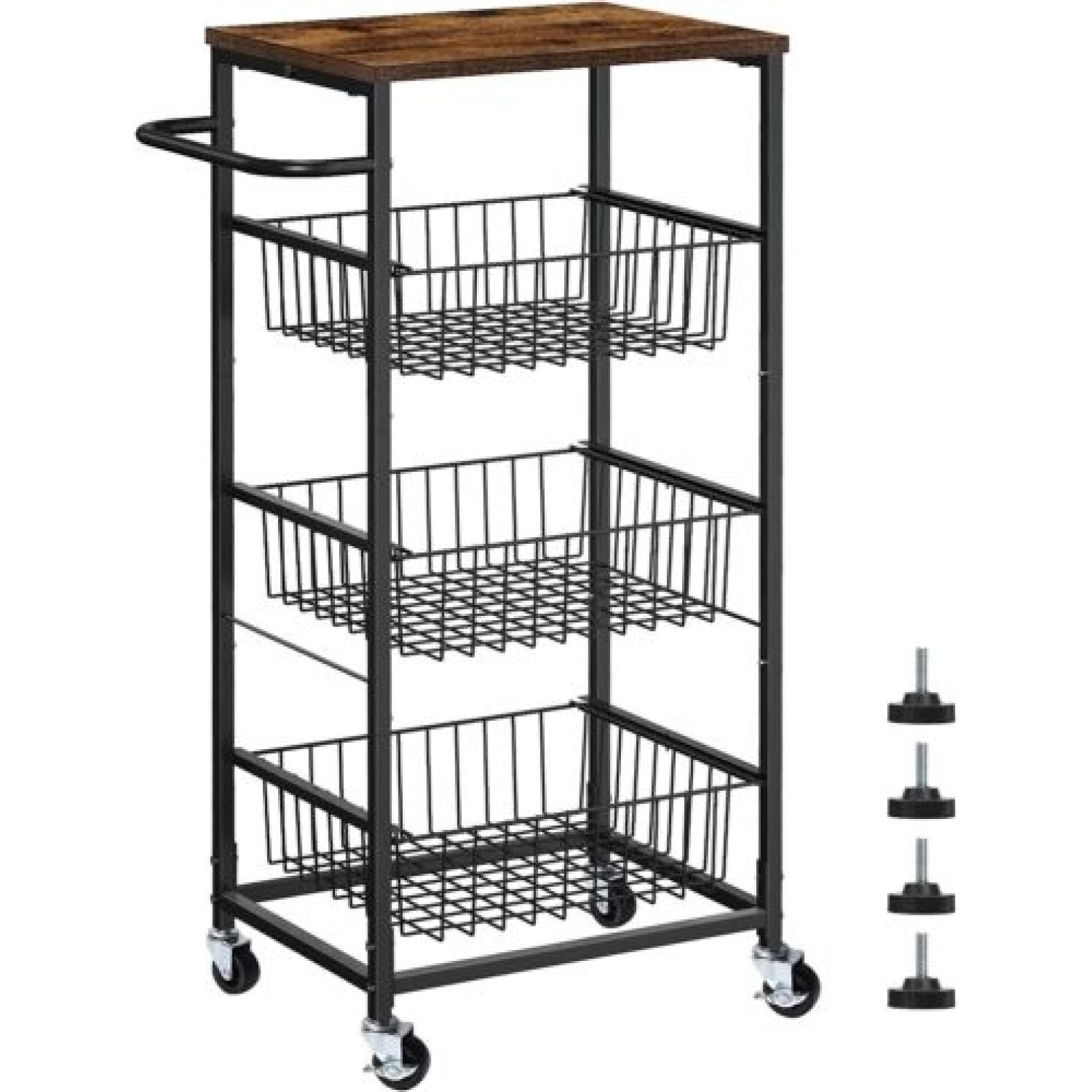 4Tier Metal Basket Rolling Cart Multifunction Utility Cart w/ Lockable