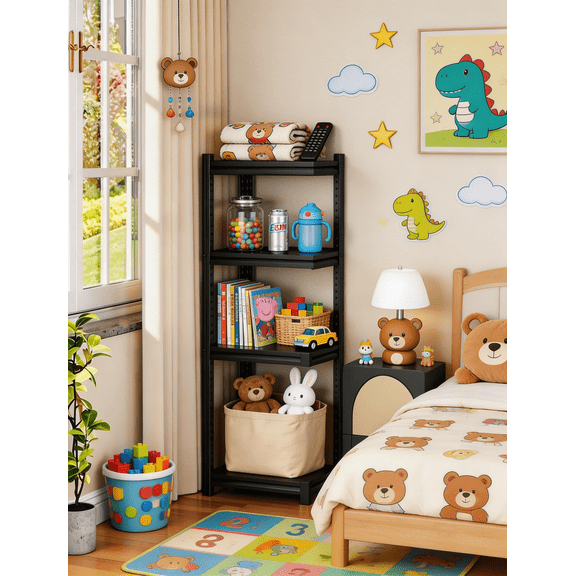 4-Tier Metal Book Shelf, 25"W Bookcase with Steel Frame, 44"H Tall Bookshelf Heavy Duty Open Storage Rack Organizer for Study Living Room Home Office, Black, 14"D