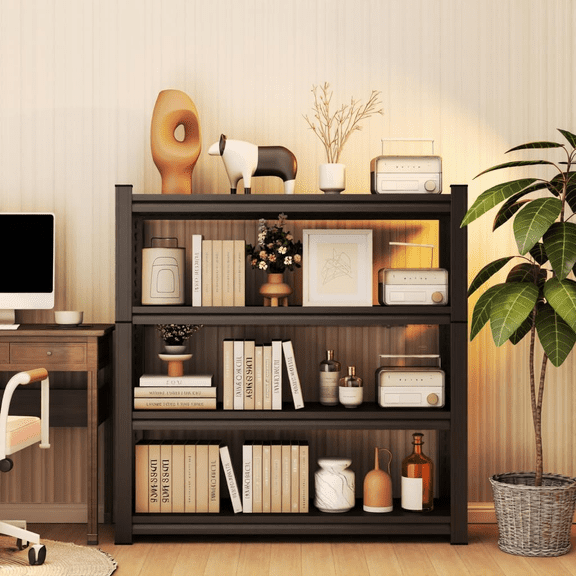 4 Tier Metal BookShelf, Bookcases Heavy Duty Bookshelf, Adjustable Industrial Deep Bookshelves, Tall Open Book Shelf for Living Room, Bedroom and Study Room (44''Hx14''Wx20''D)