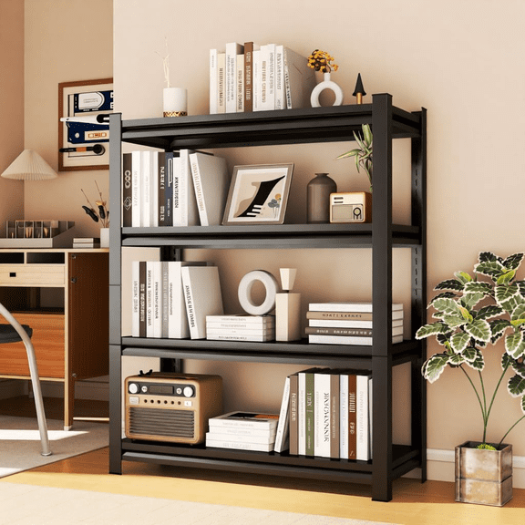 4 Tier Metal BookShelf, Bookcases Heavy Duty Bookshelf, Adjustable Industrial Deep Bookshelves, Tall Open Book Shelf for Living Room, Bedroom and Study Room (54''Hx24''Wx14''D)