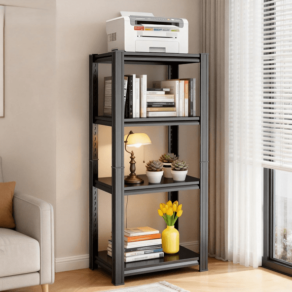 4-Tier Metal Bookshelf, Heavy Duty Bookshelves, Easy to Install, Adjustable Bookcases, Utility Shelves for Storage for Living Room, Bedroom