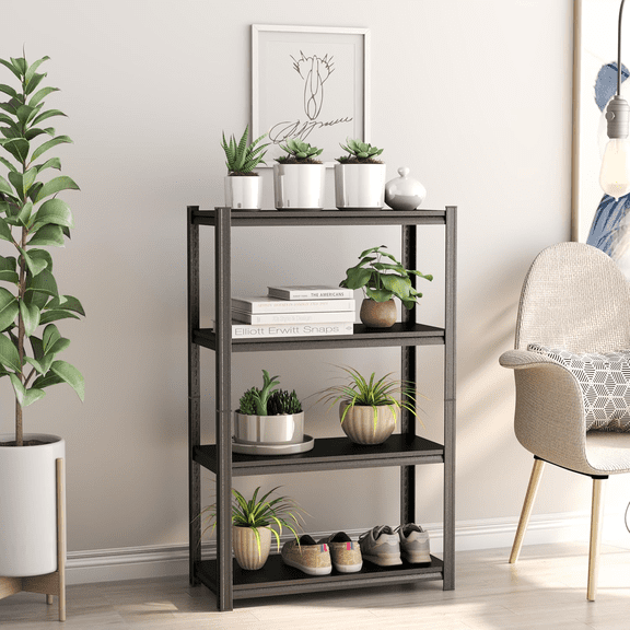 4 Tier Metal Bookshelf, Industrial Adjustable Storage Shelves Tall Bookcase, Book Shelf Bedroom Organization and Storage Rack Display Shelves for Living Room Home Office, 20"W*14"D*44"H