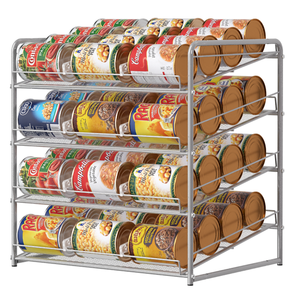 4-Tier Metal Can Rack Organizer – 48-Can Pantry Kitchen Cabinet Countertop Dispenser with Adjustable Dividers