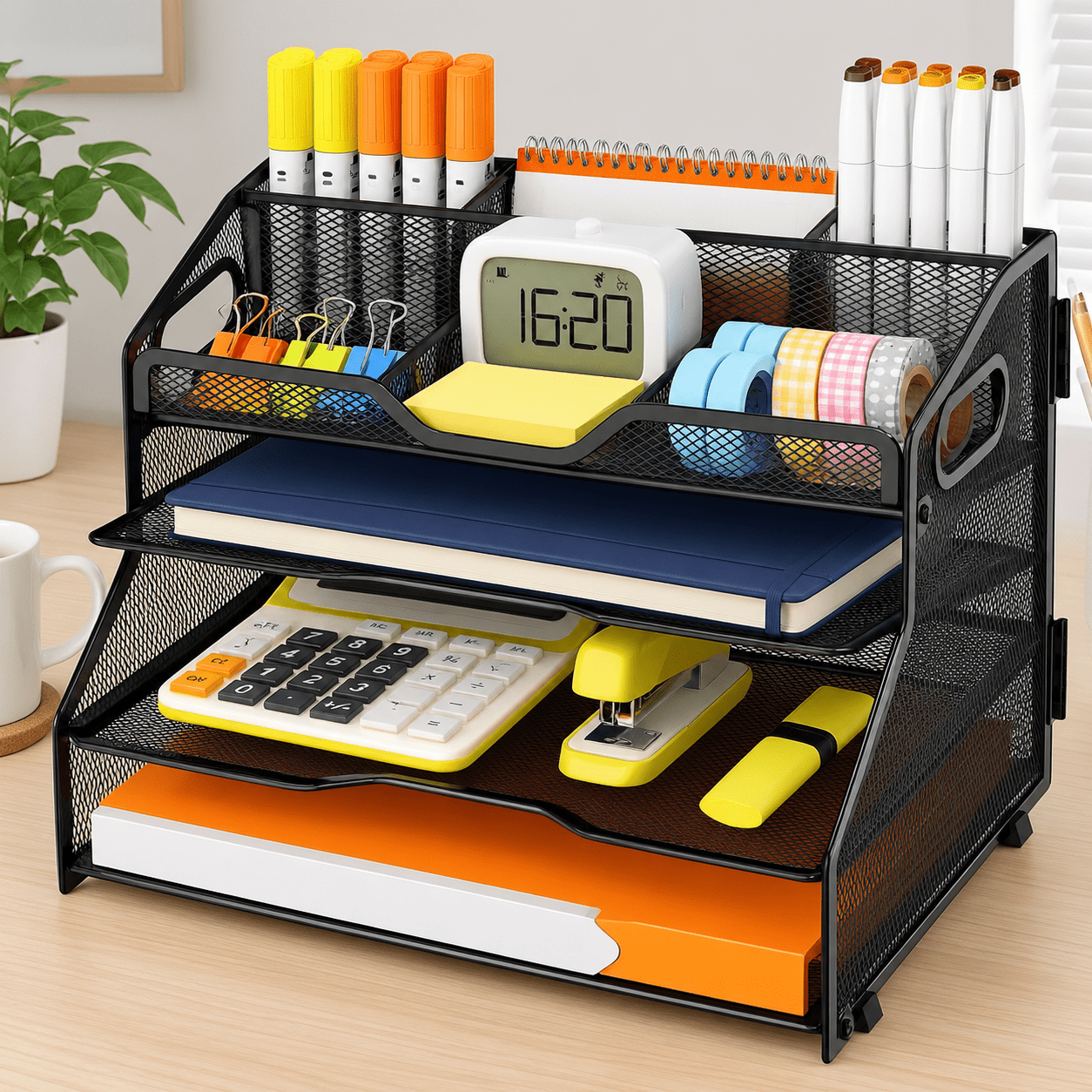 4 Tier Metal Desk Organizer with Magazine File Holder, Black - Walmart.com