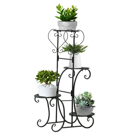4 Ties Display Rack with Foot Pad, Metal Flower Display Stand, Multifuntion Outdoor Planter Rack, for Balcony Garden Patio