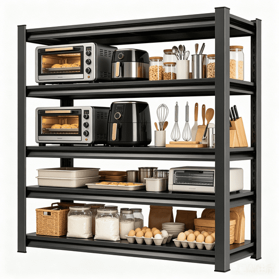 4-Tier Metal Kitchen Baking Rack, Freestanding Utility Shelf, Rust-Resistant, Heavy Duty Microwave Stand, Adjustable Shelves, 2500lbs load, Easy Assemble, Sturdy Space Saver for Daily Home Storage