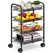 4 Tier Metal Mesh Rolling Utility Cart Storage Cart Kitchen Cart  for Home Kitchen Organizer, Black