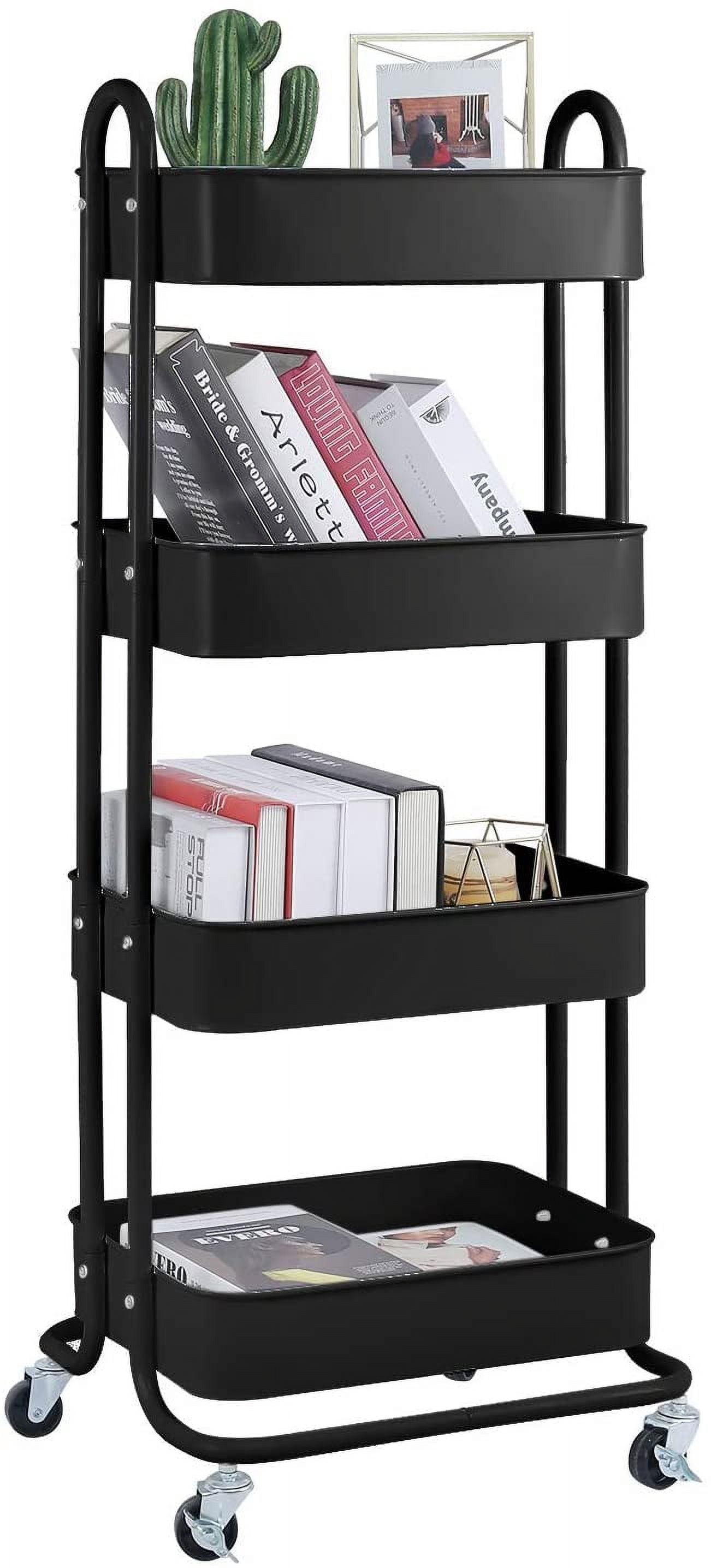 Lockable Rack Shelf 4-Tier Metal Mesh Utility Rolling Cart Storage Organizer Shelf Rack ...