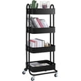 thumbnail image 1 of 4-Tier Metal Mesh Utility Rolling Cart Storage Organizer Shelf Rack with Lockable Wheels for Living Room Kitchen Office, Black, 1 of 7