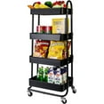 thumbnail image 1 of 4-Tier Metal Mesh Utility Rolling Cart, Storage Organizer Trolley Services Cart with Lockable Wheels for Kitchen, Bathroom, Living Room (Black), 1 of 12