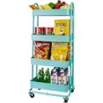 thumbnail image 1 of 4-Tier Metal Mesh Utility Rolling Cart, Storage Organizer Trolley Services Cart with Lockable Wheels for Kitchen, Bathroom, Living Room (Blue), 1 of 12