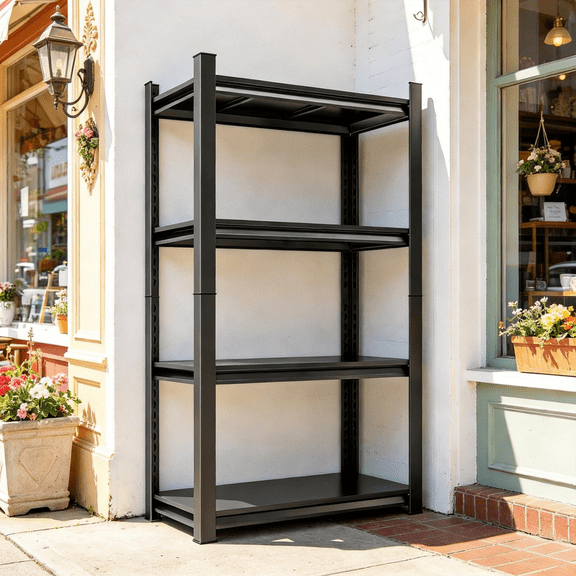 4-Tier Metal Office Shelving Units 44"H x 32"W,Heavy Duty Storage Shelves,2400lbs Adjustable Industrial Standing Garage Shelf for Warehouse,Kitchen, Basement,Bathroom,Double-Layer Columns