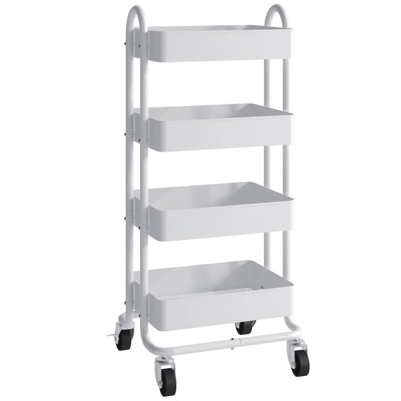 4 Tier Metal Rolling Utility Cart White 40"H for Office Home Kitchen Garden