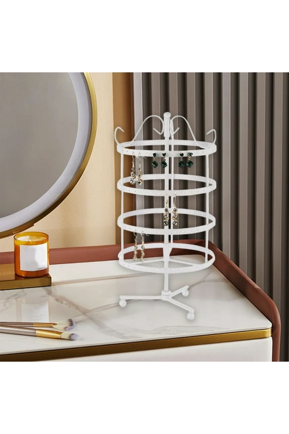 4 Tier Metal Rotating Earring Holder Organizer Tree Display Adjustable Stand, 360 Rotating Earring Organizer,144 Holes Tower for Women Girl Necklace Bracelet Ring Stud Dangle(White)