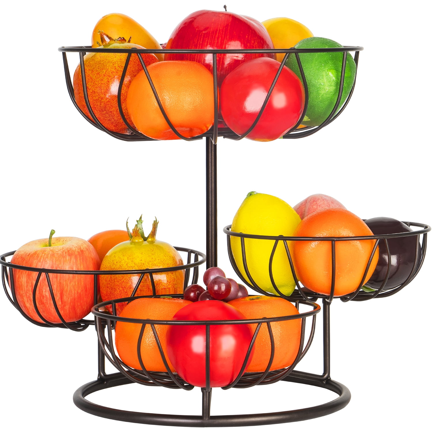 4 Tier Metal Round Fruit Basket Bowls Freestanding Decorative Bowl 0for Kitchen Countertop, Bronze
