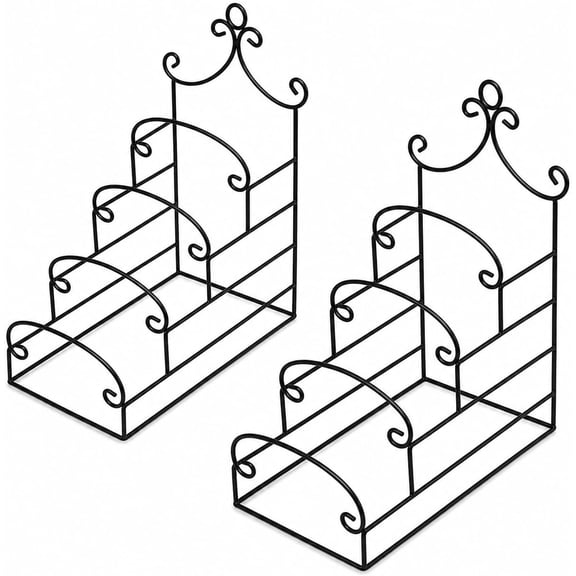 4-Tier Metal Scrollwork Dish Rack Plate Display Stand Holder Cabinet Organizer Set of 2
