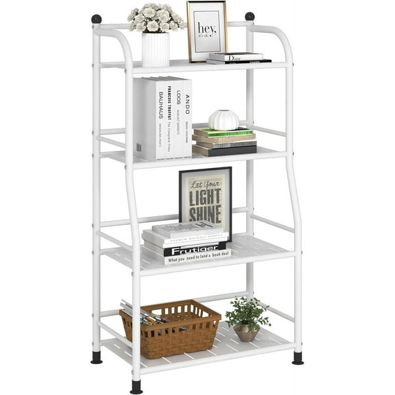 4 Tier Metal Shelf Storage Shelves Living Room Bookshelf Bathroom Corner Storage Rack for Kitchen,Indoor Plant Stand (Matte White, 4 Tier)
