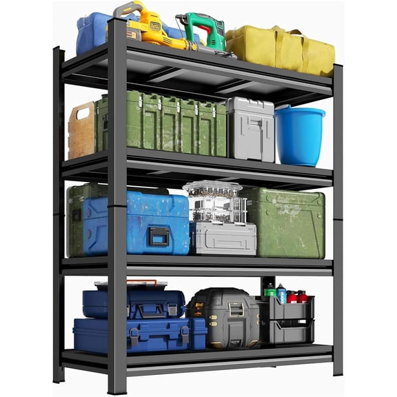 4-Tier Metal Shelving Unit, Adjustable Garage Storage Rack, 63" H x 45" W x 16" D, Rust-Resistant Steel, Black