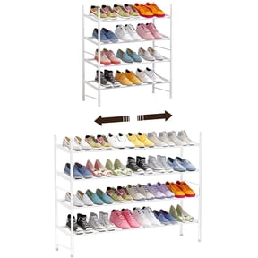 4 Tier Metal Shoe Rack 12-24 Pairs Shoes Organizer Stackable White Shoe Shelf for Closet