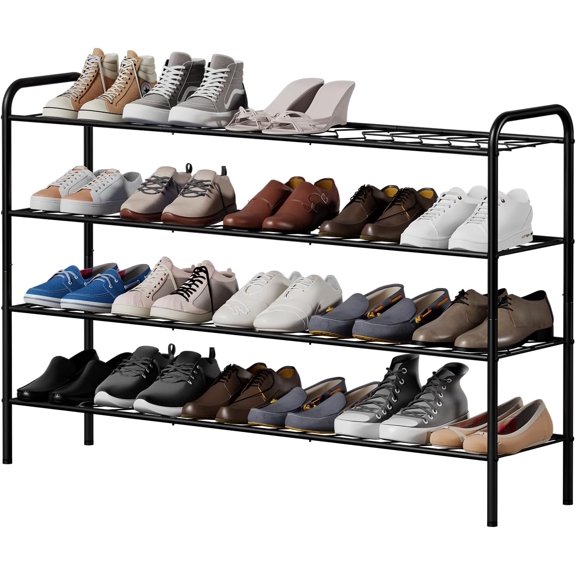 4-Tier Metal Shoe Rack, Free Standing Shoe Storage Rack for Entryway, Closet and Hallway (Black, 4-Tier-Long)